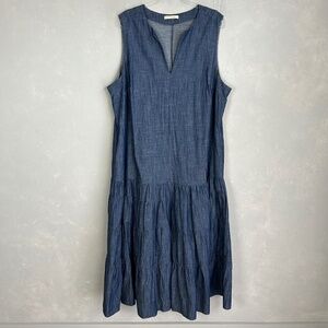 Wayward Fancies Eshakti size 3X maxi dress tier cotton chambray blue sleeveless